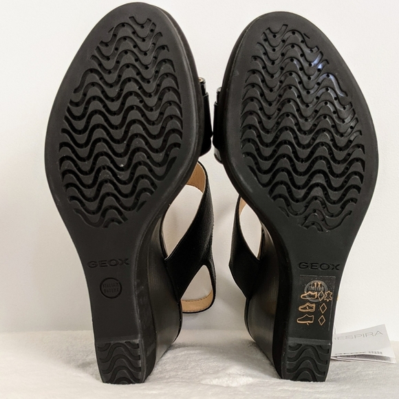 Geox Respira Sandal Leather Patent Buckle Open Toe Black Wedge 9.5 EU39.5 NWT - Picture 12 of 15